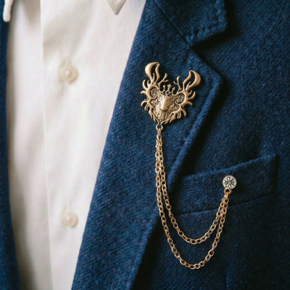 Eastern dragon lapel pins with chains, men's suit brooches zircon suit pins