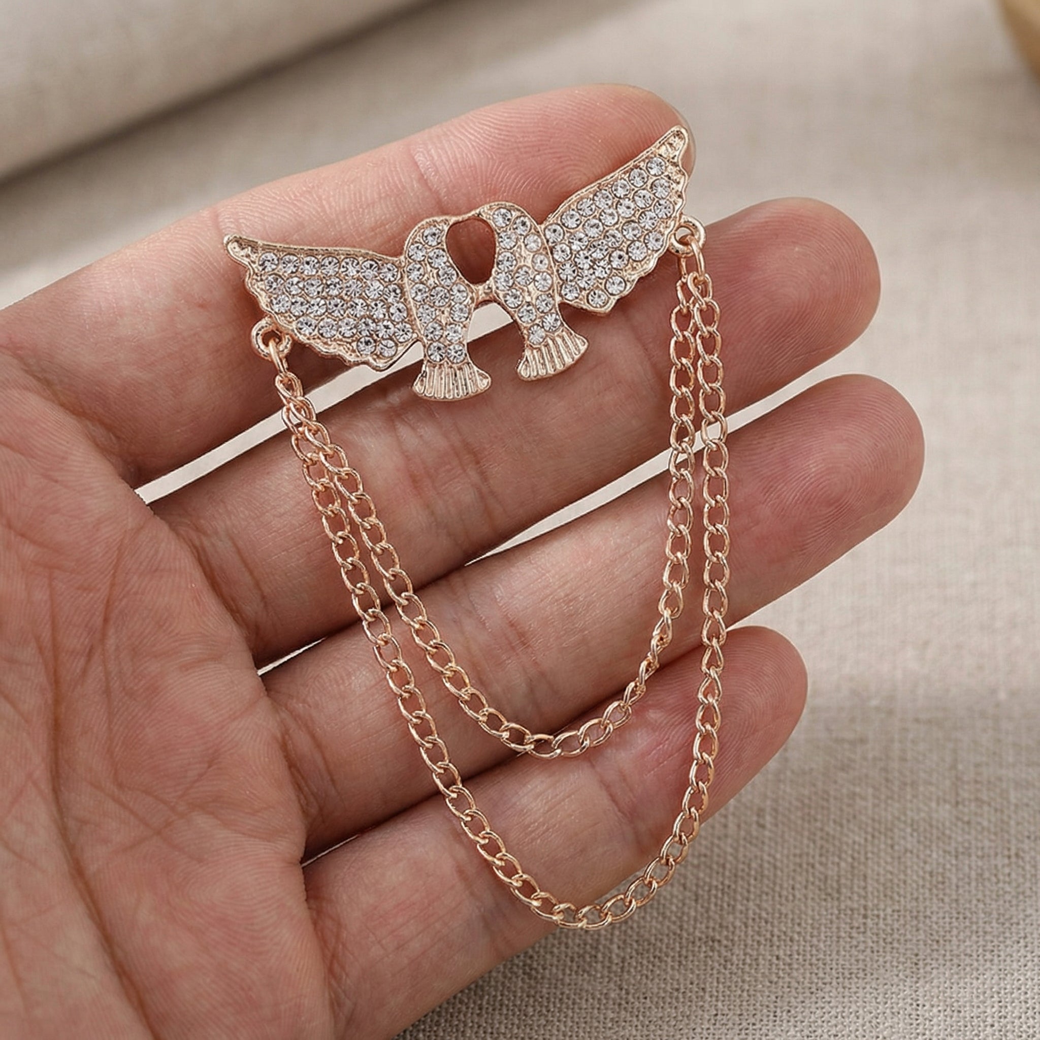 Lovebirds lapel pins, zircon suits brooches for men, vintage lapel pins with double chains