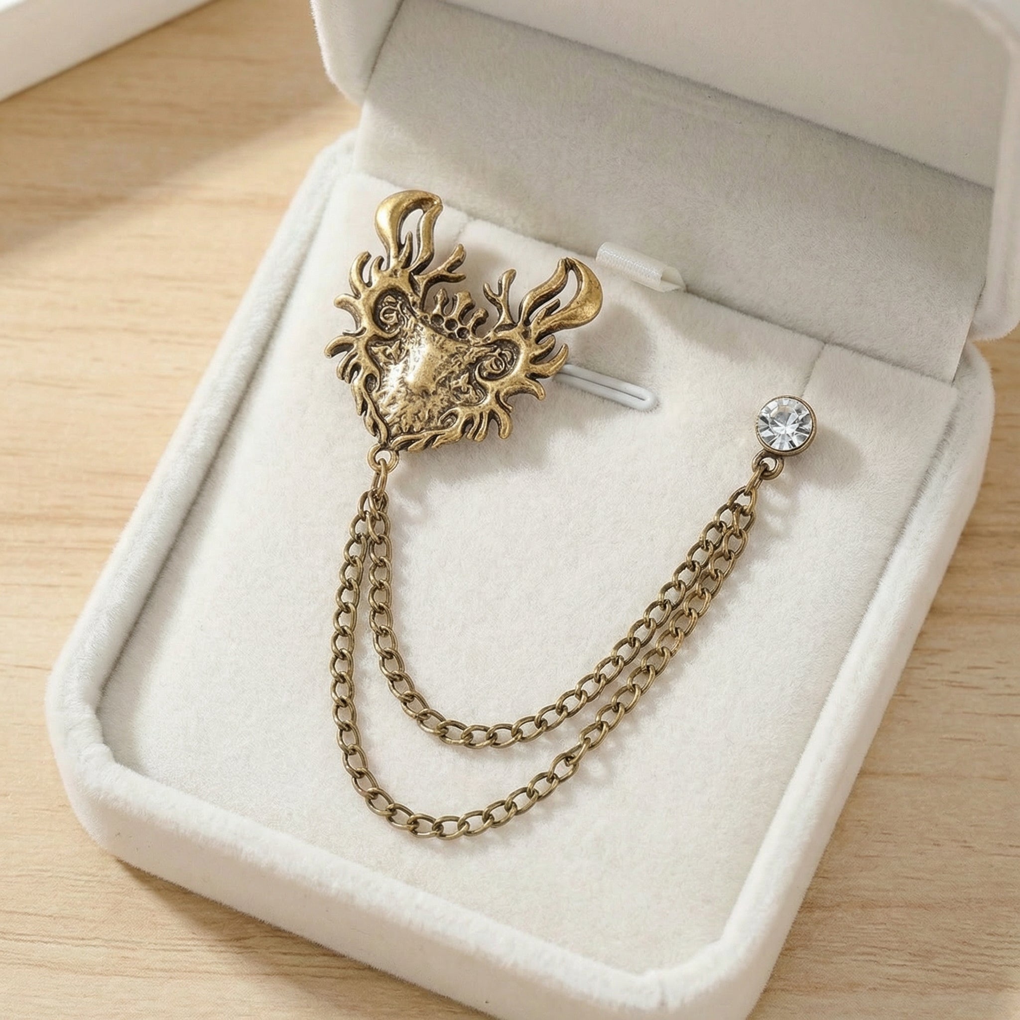 Eastern dragon lapel pins with chains, men's suit brooches zircon suit pins