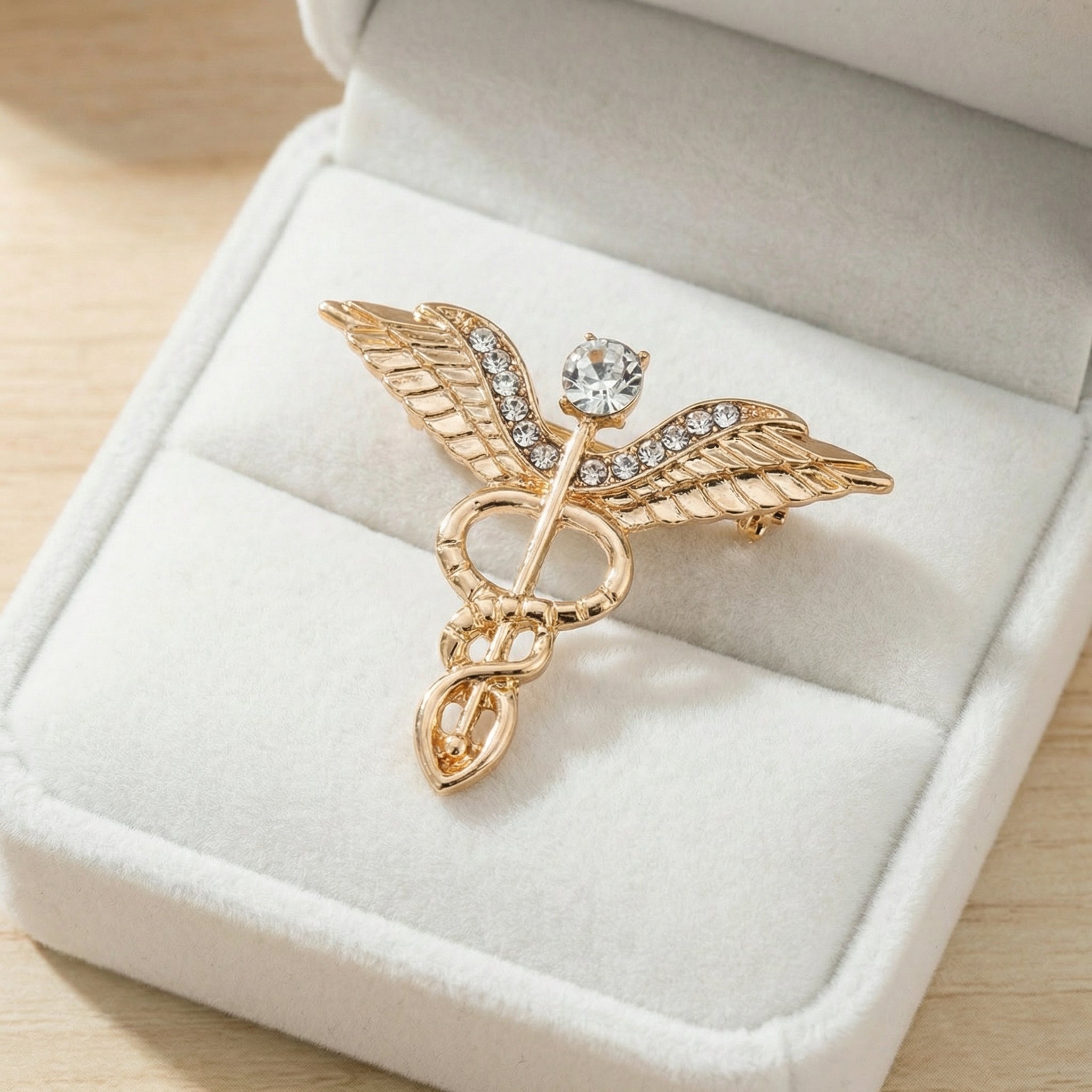 Double Helix Angel Wings Zirconia Scepter Brooch for Men - Lapel Pins