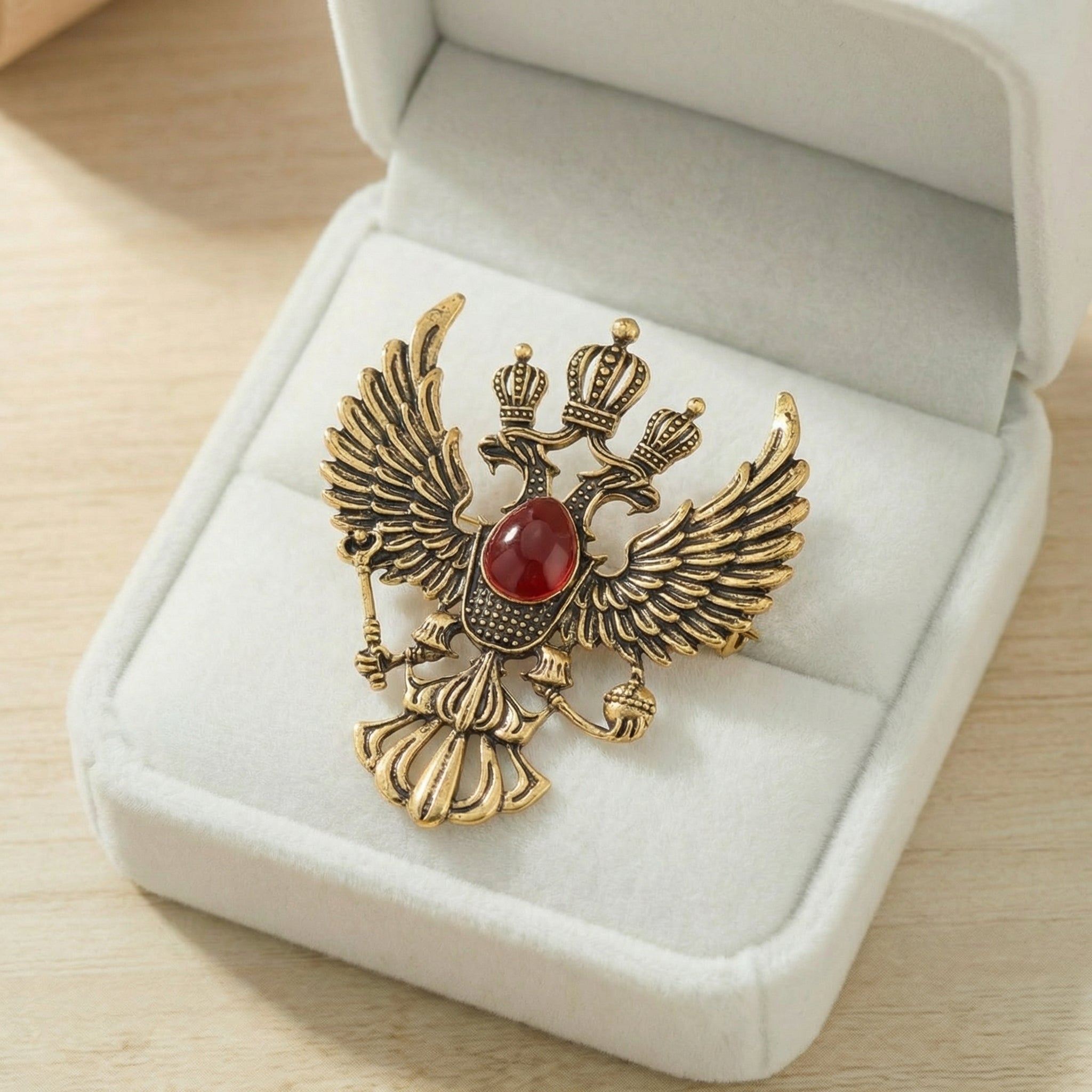Double Headed Eagle With Winged Stone Detailing Lapel Pin Badge Coat Suit Jacket Wedding Gift Party Shirt Collar Accessories Brooch