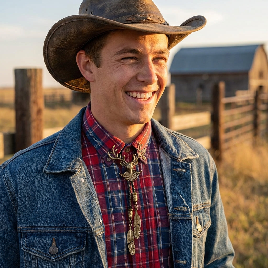 Retro design elk antler pure copper cowboy bolo tie, men's wedding neckties