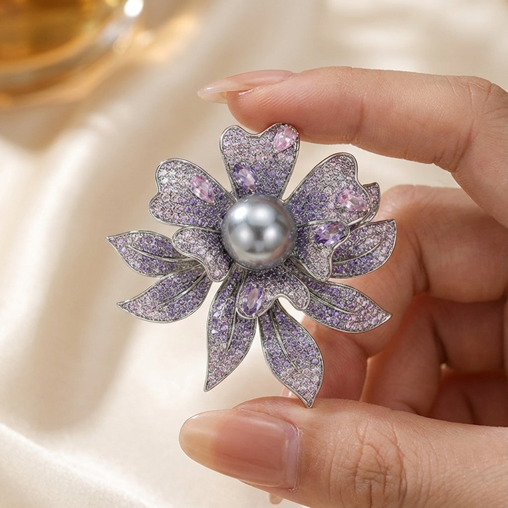 vintage flower brooches gradient zircon pearls pendant