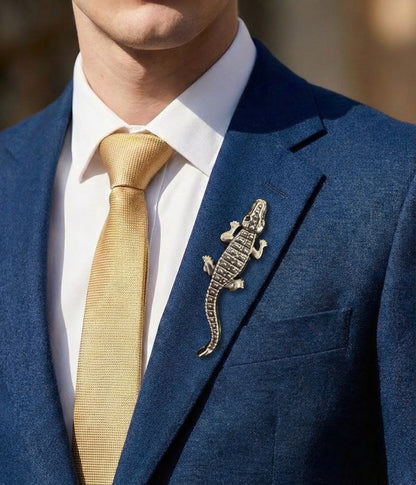 Broche Vintage Alligator, Épingles Crocodile Or & Argent, Bijoux Animaux, Broche de Revers Déclaration, Cadeau Unique pour Elle ou Lui