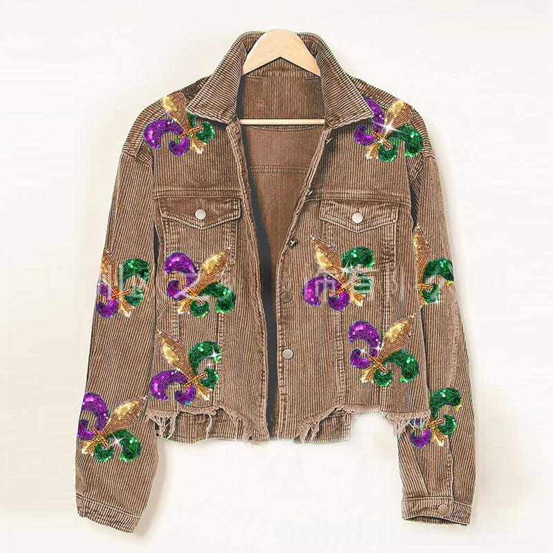 Corduroy Lapel Collar Long Sleeve Button-Front Point-Collar Relaxed-Fit Jacket for Everyday Smart-Casual Wear