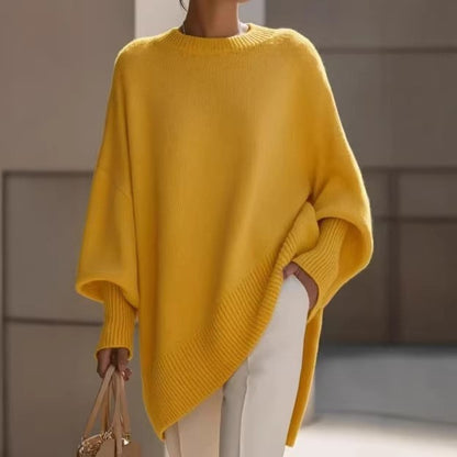 Premium Faux Cashmere Poncho Sweater - Slouchy Batwing Sleeve Crewneck Loose Pullover Plus Size