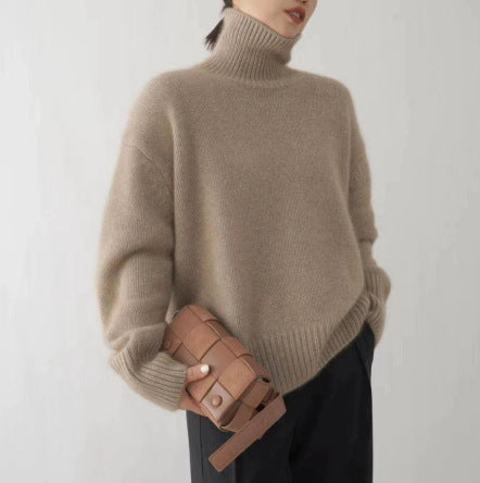 Chic Chunky Turtleneck Sweater - Slouchy Solid Knit Pullover Loose Fit Warm Winter Top