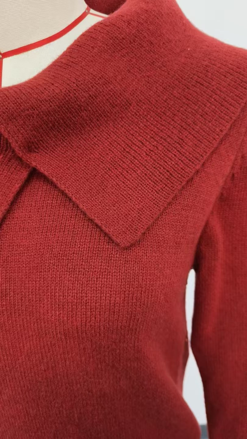 Women's Asymmetric Sailor Collar Sweater | Casual Solid Color Long Sleeve Knit Pullover