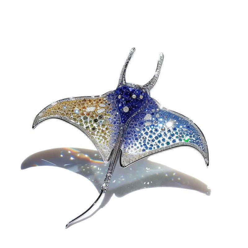 Vintage ocean animals design brooch, original handmade women's pin, blue stingray brooch pendant