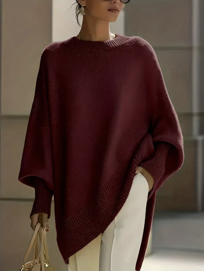 Premium Faux Cashmere Poncho Sweater - Slouchy Batwing Sleeve Crewneck Loose Pullover Plus Size