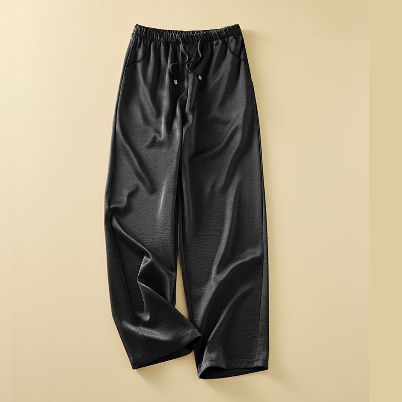 Luxury Silk-Satin Wide-Leg Pants - High-Waisted Loose Summer Lounge Trousers with Drawstring