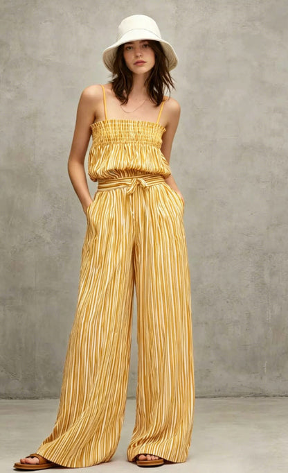 Chic Vertical Stripe Co-ord Set for Women - Smocked Camisole and Breezy Trousers