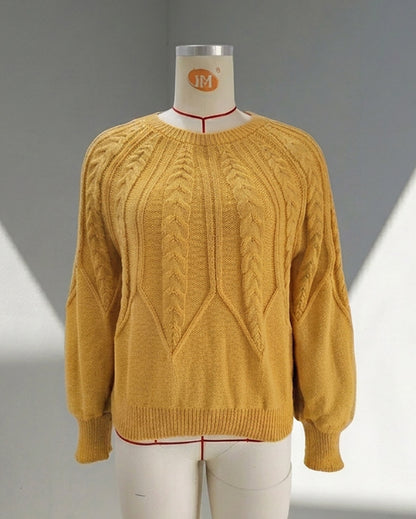 Women's Cable Knit Pullover Sweater | Casual Round Neck Long Sleeve Ribbed Jumper Top