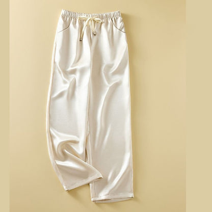 Luxury Silk-Satin Wide-Leg Pants - High-Waisted Loose Summer Lounge Trousers with Drawstring