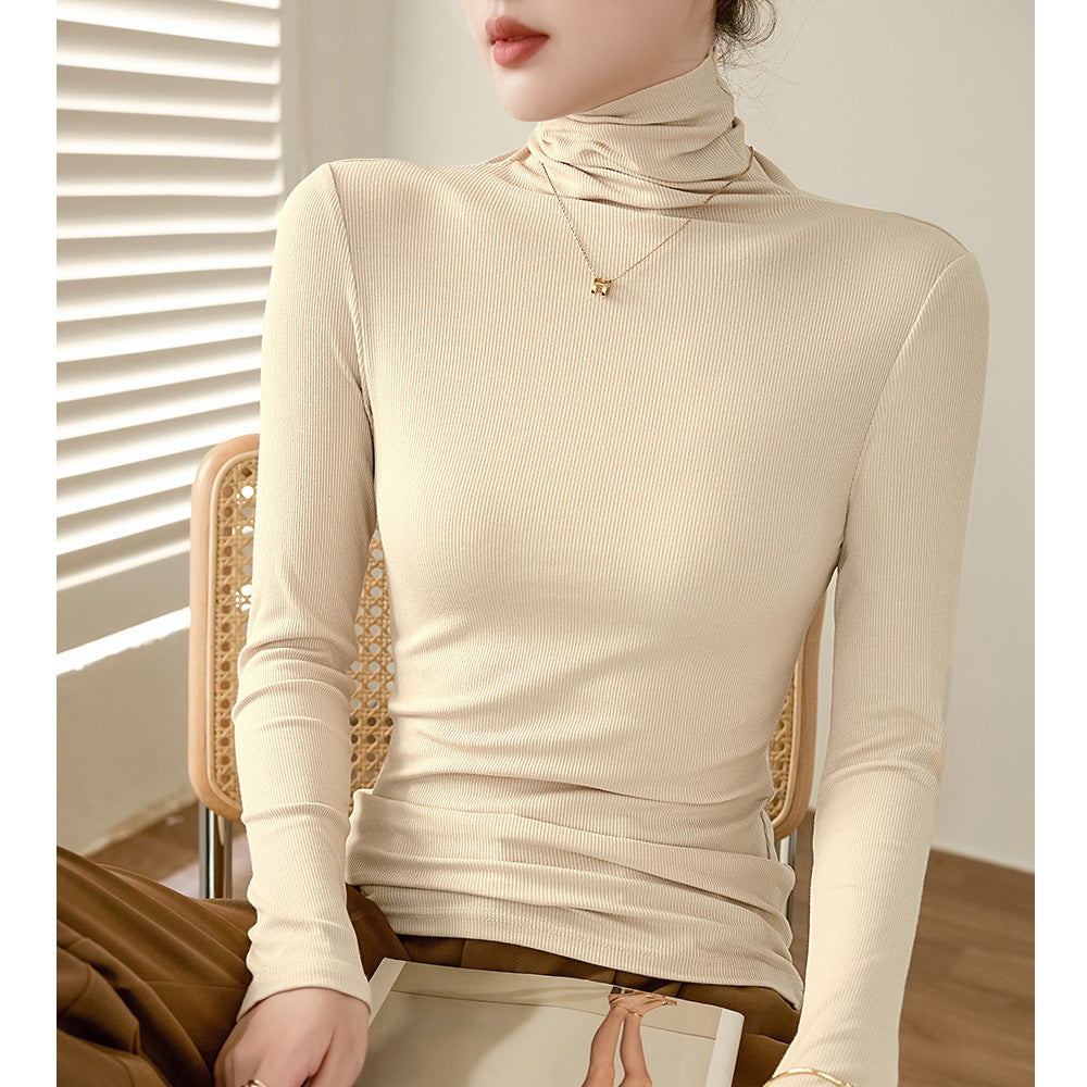 Classic Ribbed Turtleneck Top - Slim Fit High Neck Long Sleeve T-Shirt Base Layer Layering Top