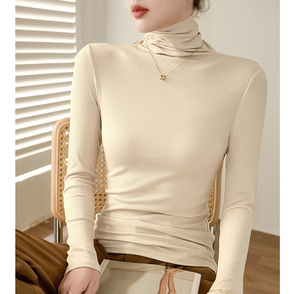 Classic Ribbed Turtleneck Top - Slim Fit High Neck Long Sleeve T-Shirt Base Layer Layering Top