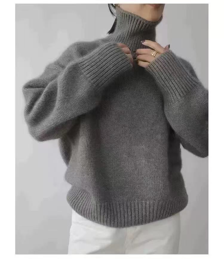 Chic Chunky Turtleneck Sweater - Slouchy Solid Knit Pullover Loose Fit Warm Winter Top