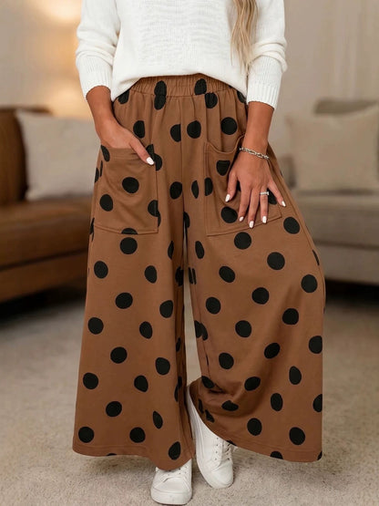 Women's Printed Pocket Polka-Dot High-Waist Wide-Leg Pants