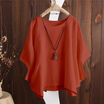 Women's Loose Cotton T-Shirt | Casual Round Neck Short Sleeve Batwing Top