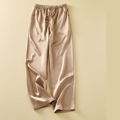 Luxury Silk-Satin Wide-Leg Pants - High-Waisted Loose Summer Lounge Trousers with Drawstring