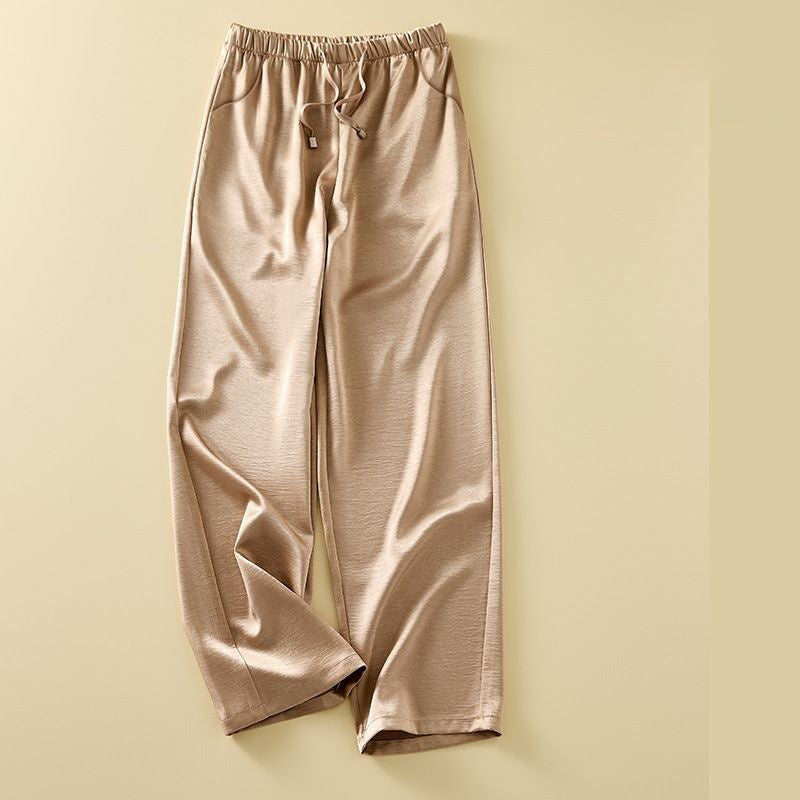 Luxury Silk-Satin Wide-Leg Pants - High-Waisted Loose Summer Lounge Trousers with Drawstring