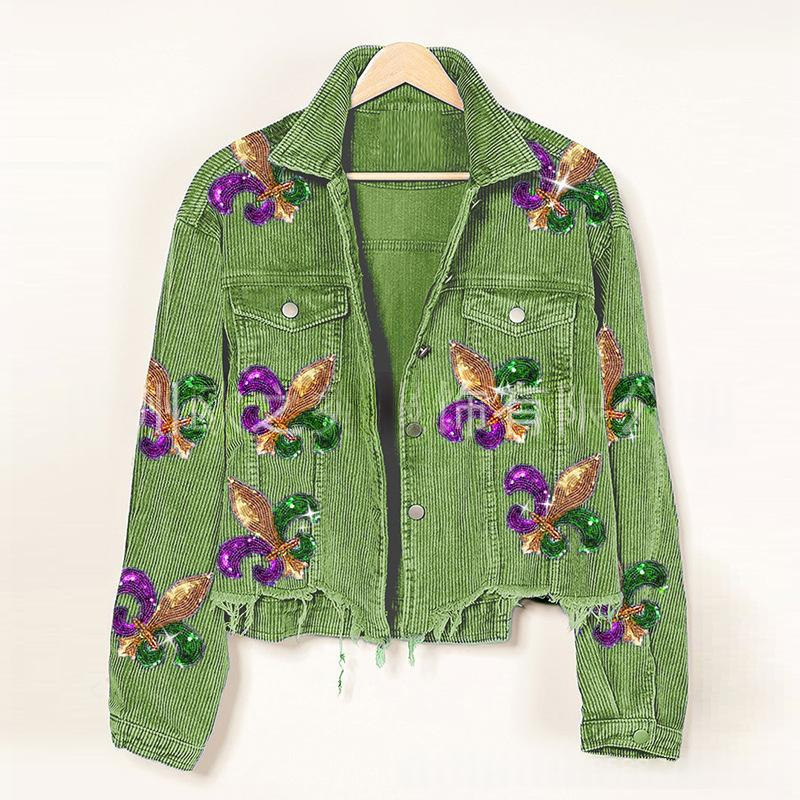 Corduroy Lapel Collar Long Sleeve Button-Front Point-Collar Relaxed-Fit Jacket for Everyday Smart-Casual Wear