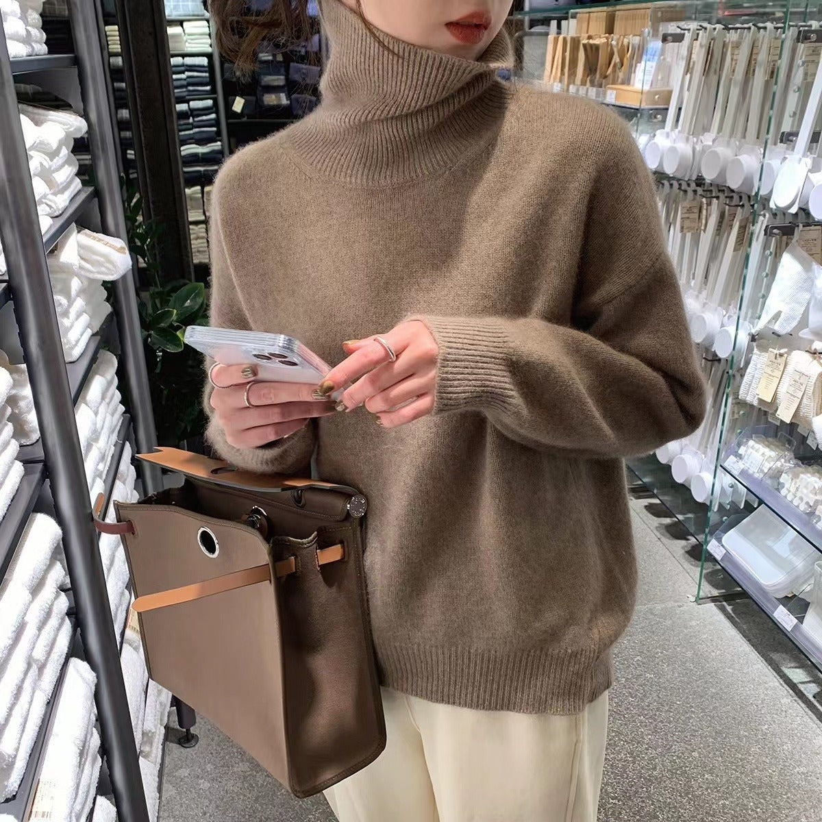 Chic Chunky Turtleneck Sweater - Slouchy Solid Knit Pullover Loose Fit Warm Winter Top