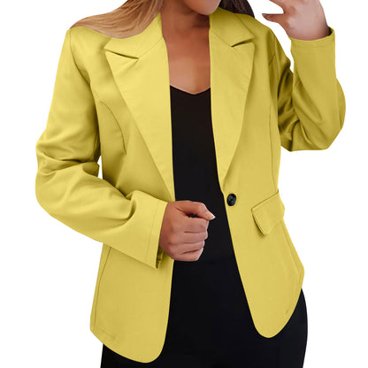 Women's Solid Color Open Front Blazer, Long Sleeve Casual Work Jacket