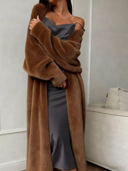 Women's Fuzzy Faux Mink Cardigan Coat | Casual Long Sleeve Open Front Plush Long Jacket