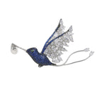 Blue Zircon Hummingbird Brooch: Copper Pearl Bird Pin