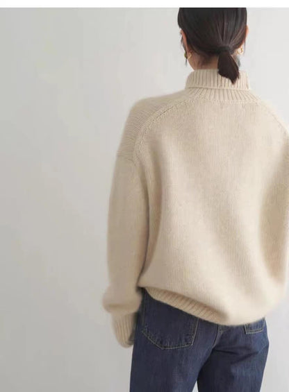 Chic Chunky Turtleneck Sweater - Slouchy Solid Knit Pullover Loose Fit Warm Winter Top