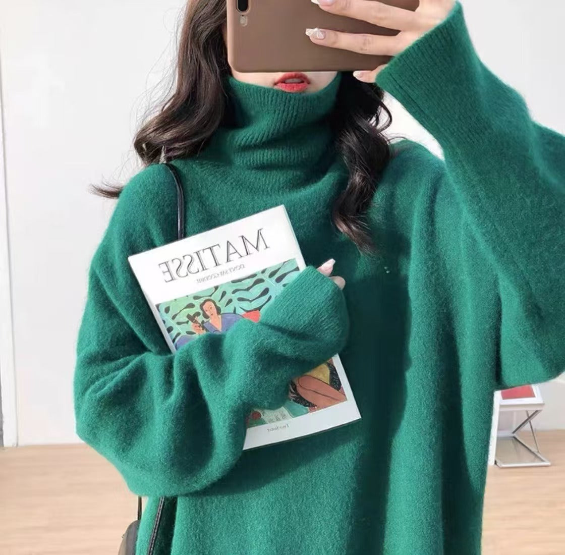 Chic Chunky Turtleneck Sweater - Slouchy Solid Knit Pullover Loose Fit Warm Winter Top