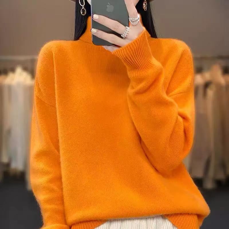 Chic Chunky Turtleneck Sweater - Slouchy Solid Knit Pullover Loose Fit Warm Winter Top