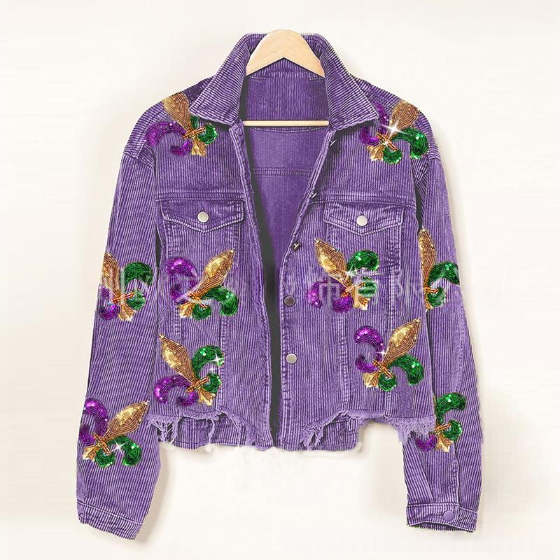 Corduroy Lapel Collar Long Sleeve Button-Front Point-Collar Relaxed-Fit Jacket for Everyday Smart-Casual Wear