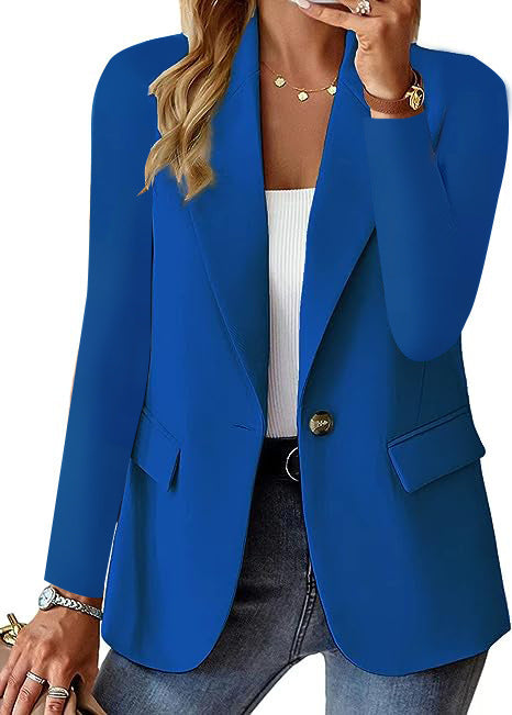 Women's Solid Color Open Front Blazer, Long Sleeve Casual Work Jacket