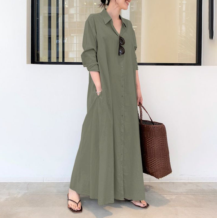 Promise Gift Women's Long Sleeve Maxi Shirt Dress - Plus Size S-5XL Casual Button Up Dress