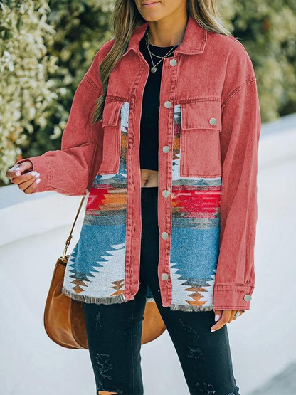 Women's Long Sleeve Open Front Blazer Cardigan Solid Color Casual Denim Raw-Hem Mid-Length Jacket