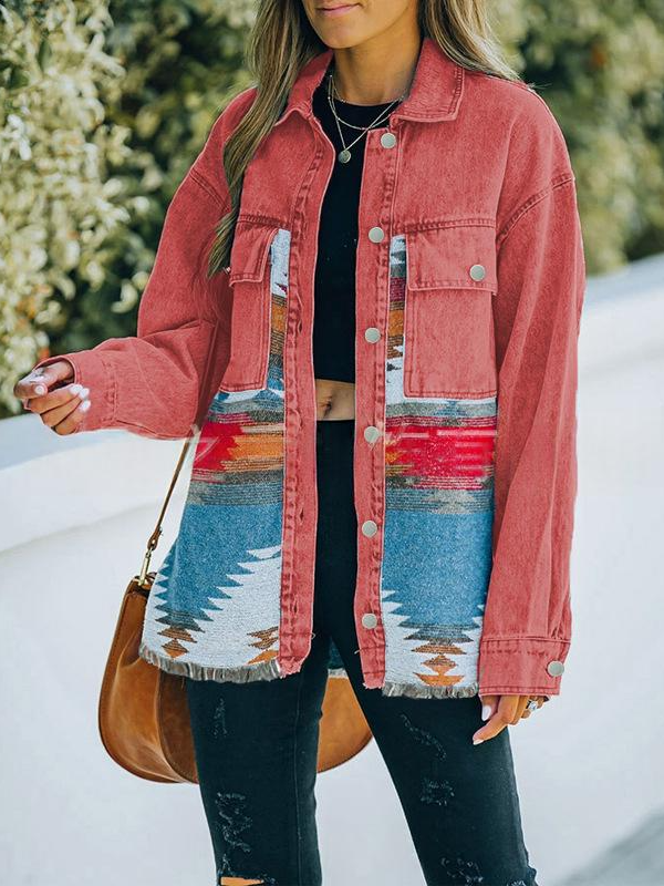 Women's Long Sleeve Open Front Blazer Cardigan Solid Color Casual Denim Raw-Hem Mid-Length Jacket