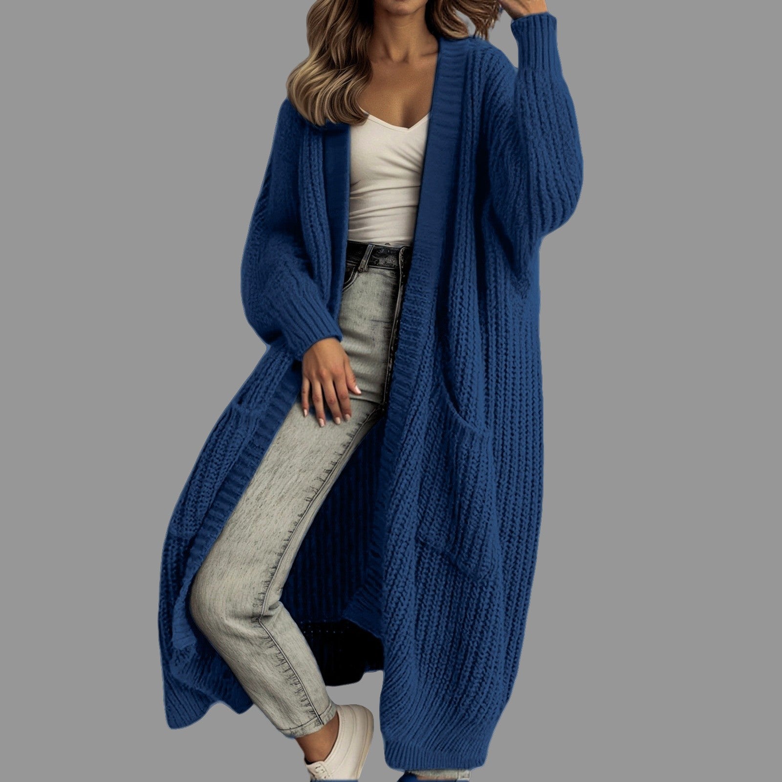 Chunky Knit Long Cardigan Sweater - Slouchy Open Front Duster Jacket with Pockets Plus Size