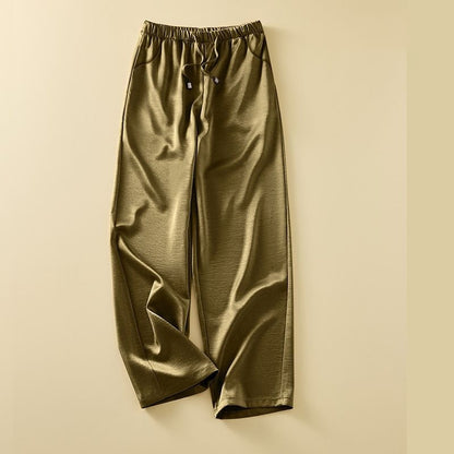 Luxury Silk-Satin Wide-Leg Pants - High-Waisted Loose Summer Lounge Trousers with Drawstring