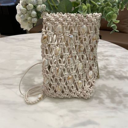 Bohemian Cowrie Shell Macrame Phone Bag - Handmade Wax Cord Woven Mini Crossbody Beach Purse
