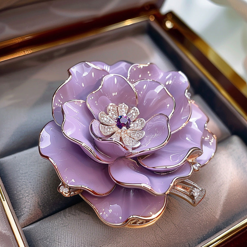 Luxury vintage rose brooch, multi-layered three-dimensional flower in a courtly style