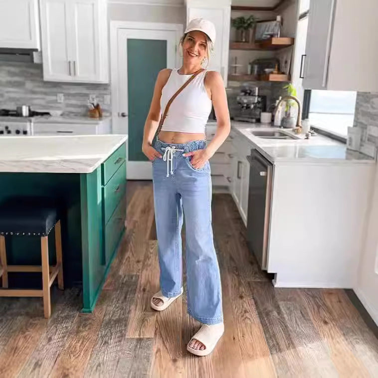 Women's Denim Relaxed-Fit High-Waist Mid-Rise Wide-Leg Straight-Leg Jeans