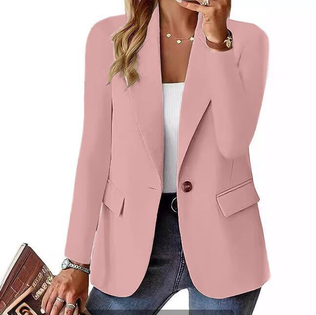 Women's Solid Color Open Front Blazer, Long Sleeve Casual Work Jacket