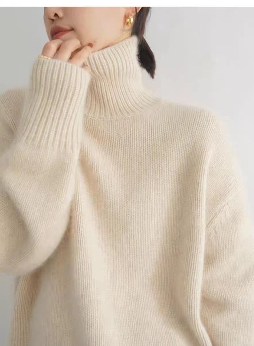Chic Chunky Turtleneck Sweater - Slouchy Solid Knit Pullover Loose Fit Warm Winter Top