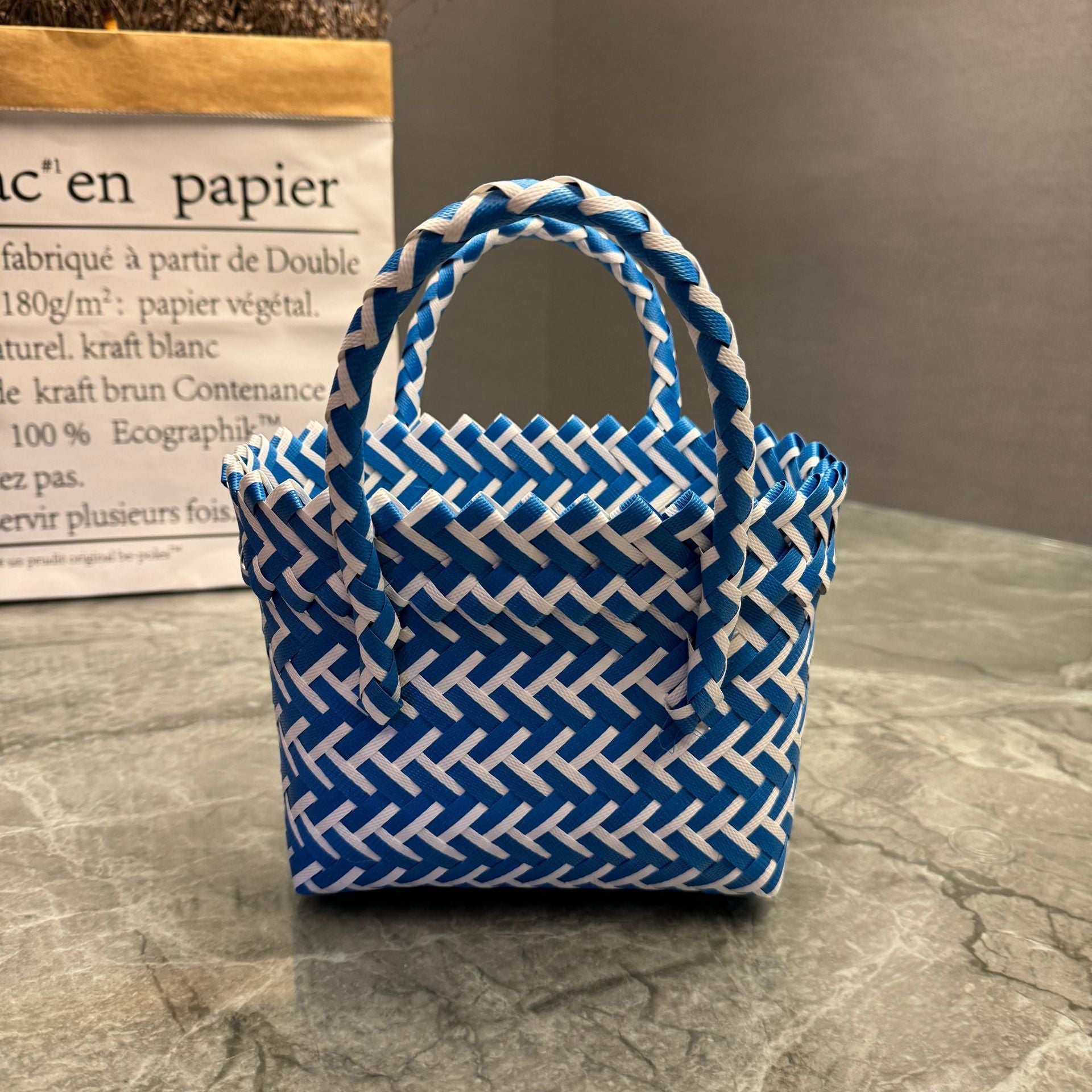 Bohemian Handwoven Upcycled Plastic Tote Bag - Retro Vibrant Striped Beach Basket & Gift Hamper Purse