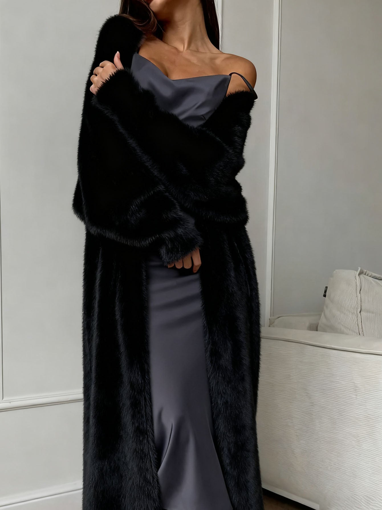 Women's Fuzzy Faux Mink Cardigan Coat | Casual Long Sleeve Open Front Plush Long Jacket