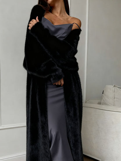 Women's Fuzzy Faux Mink Cardigan Coat | Casual Long Sleeve Open Front Plush Long Jacket