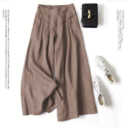 Minimalist Cotton Linen Culottes | Loose Fit High Waist Wide Leg Casual Summer Pants