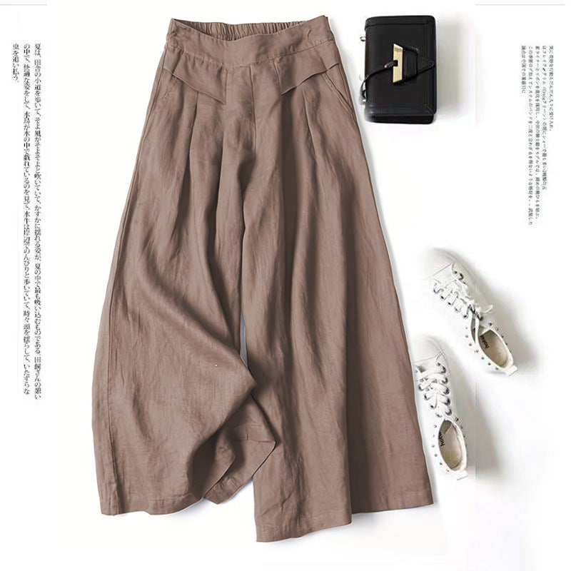 Minimalist Cotton Linen Culottes | Loose Fit High Waist Wide Leg Casual Summer Pants